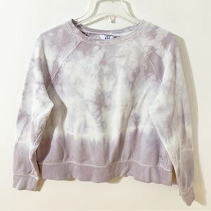 Joy Lab Cropped Tie Dyed Long Sleeve Crewneck Sweatshirt Ribbed Trims Pastel💜🤍